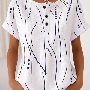 Camiseta de mujer de manga corta con estampado gráfico y botones