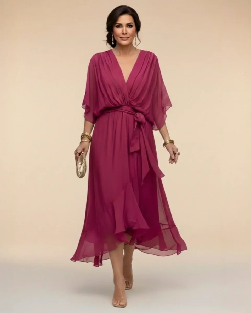 Julieta | Vestido de chifón con escote en V - Imagen 8
