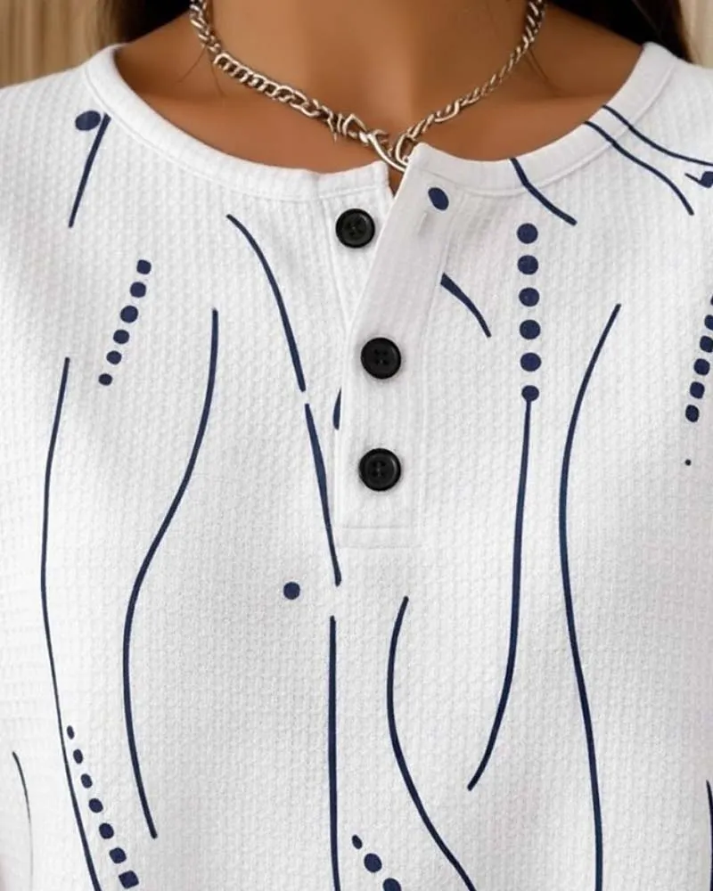 Camiseta de mujer de manga corta con estampado gráfico y botones - Imagen 6