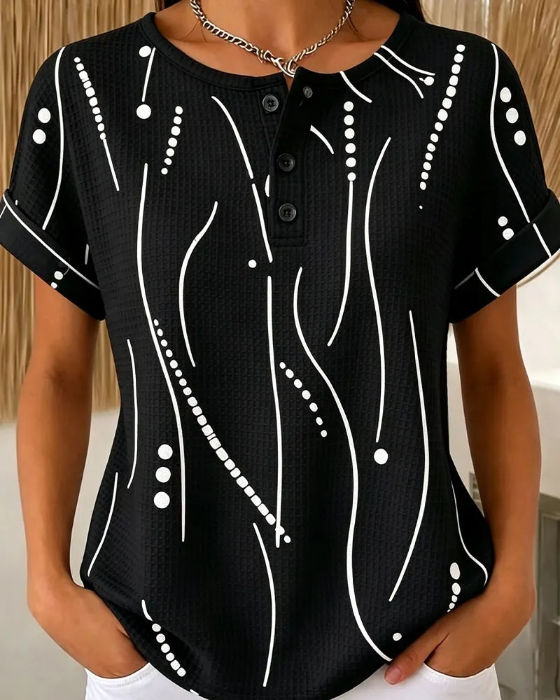 Camiseta de mujer de manga corta con estampado gráfico y botones - Imagen 7