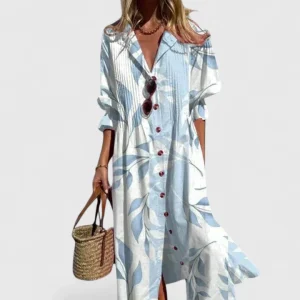 Vestido camisero maxi con estampado – Elegancia boho desenfadada