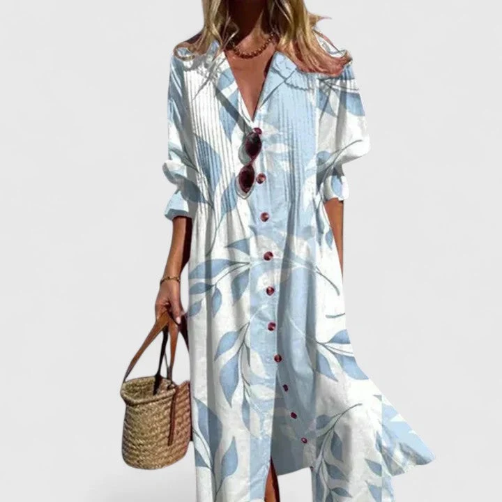 Vestido camisero maxi con estampado – Elegancia boho desenfadada
