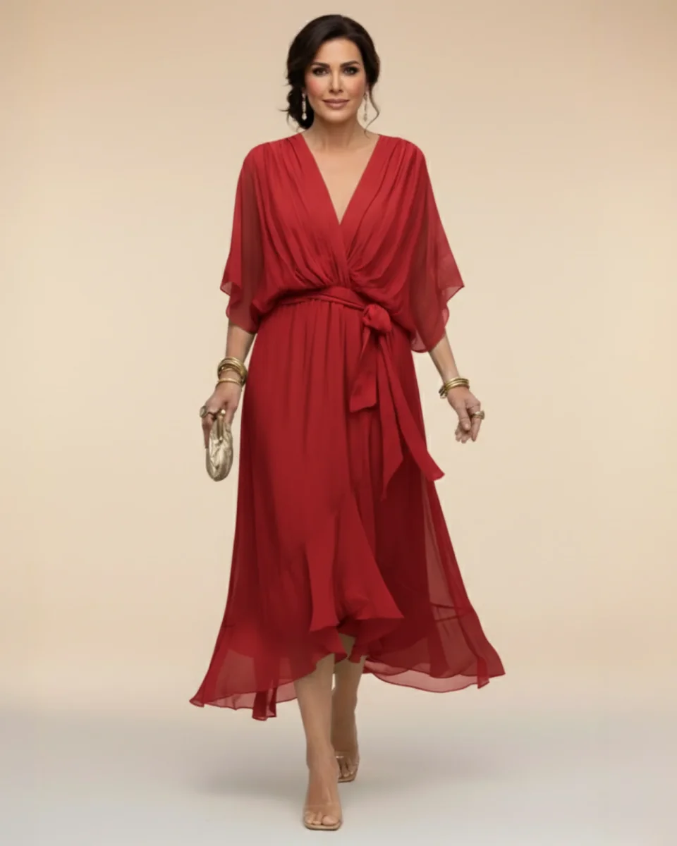 Julieta | Vestido de chifón con escote en V - Imagen 9
