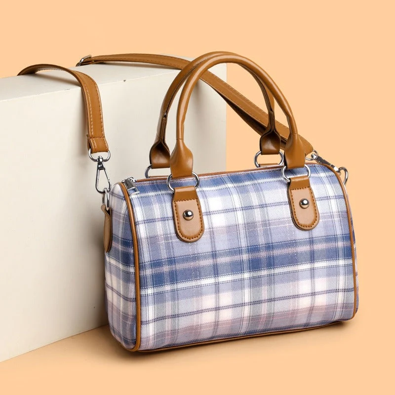 Bolso de hombro para mujer estampado tartán con asas en contraste – Milena