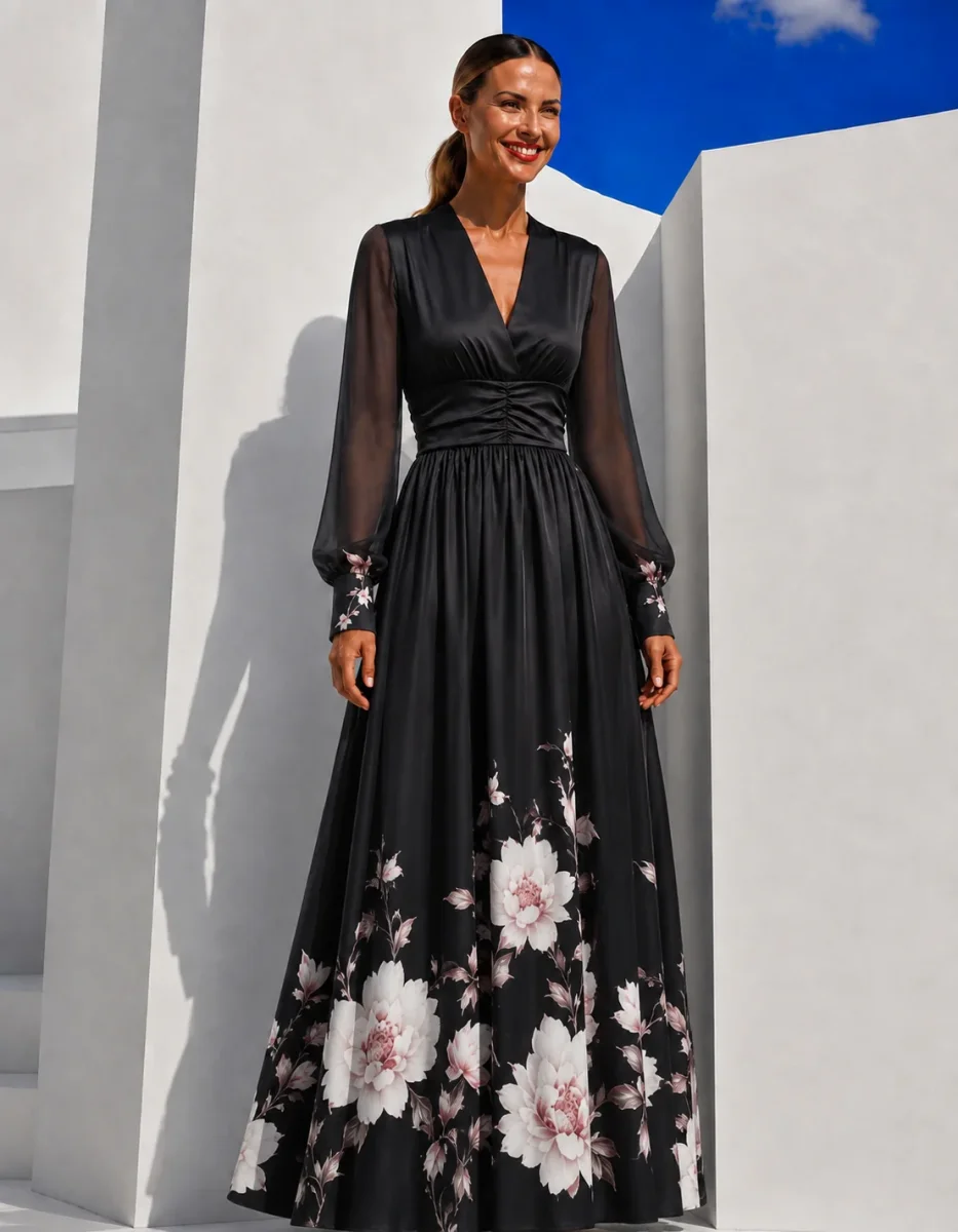 Nueva™ | Vestido de gasa floral con cintura marcada
