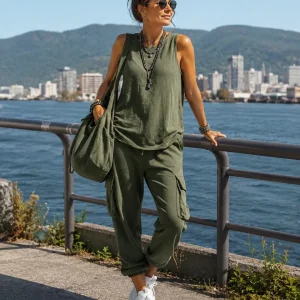 Conjunto de mujer con top sin mangas y pantalón cargo