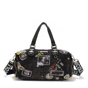 BOLSO MEDIANO DE MANO DE TELA VAQUERA MARRON