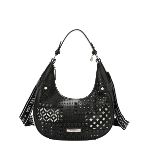 BOLSO DE HOMBRO CON RECORTE GEOMÉTRICO (NEGRO)