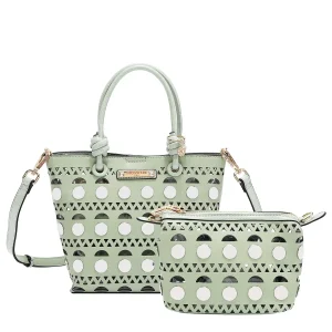 BOLSO DE CUBO DE 2 PIEZAS CON REMACHES PLATEADOS (VERDE)