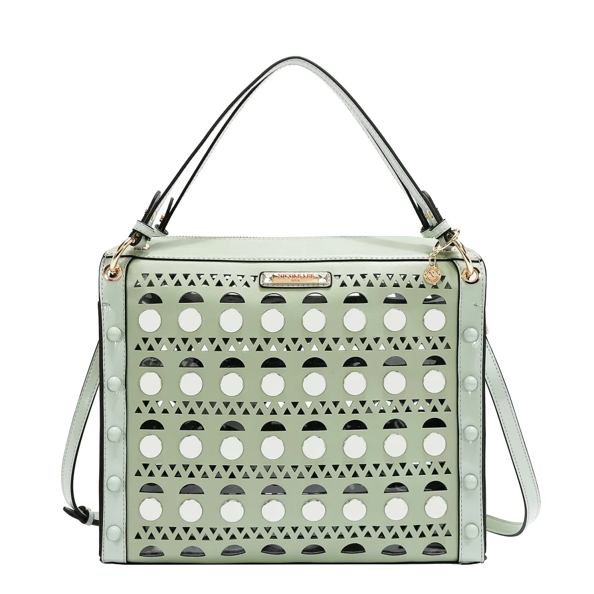 BOLSO DE MANO CON TACHUELAS PLATEADAS (VERDE)