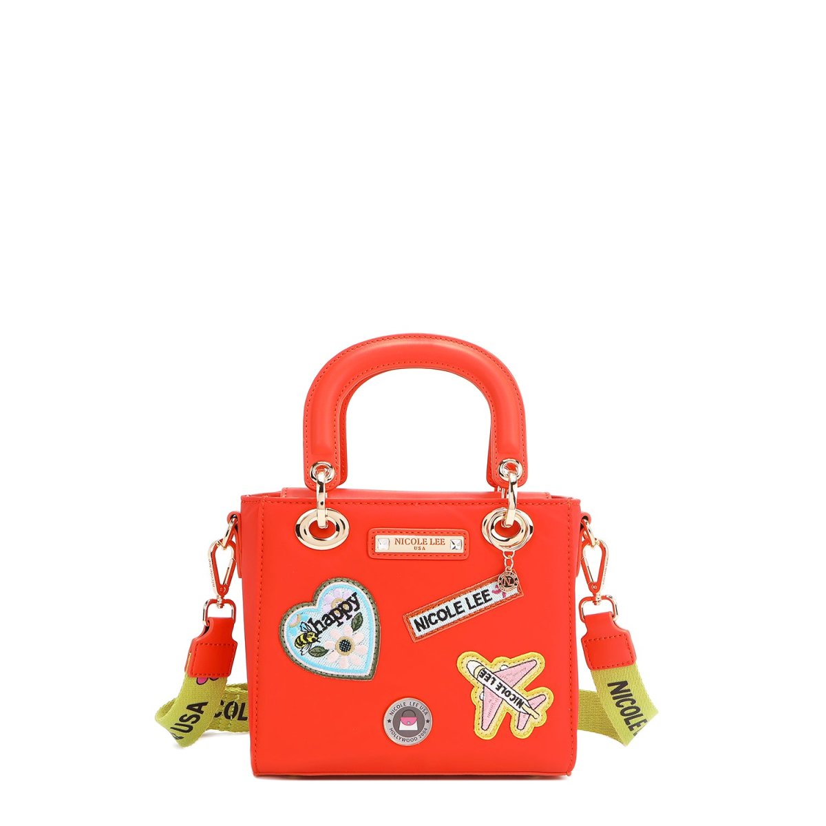 BOLSO DE MANO CON PARCHES DE COLORES (Naranja)