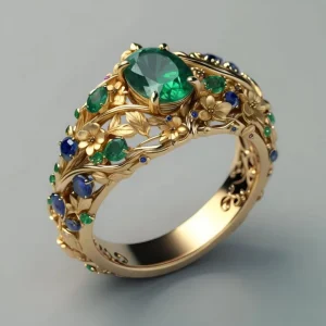 Anillo de Lujo con Esmeralda y Zafiro