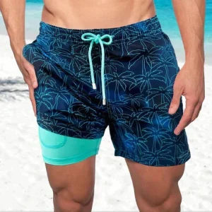 Bañador para hombre de doble capa con cordón