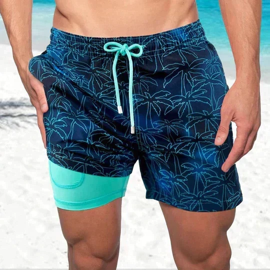 Bañador para hombre de doble capa con cordón