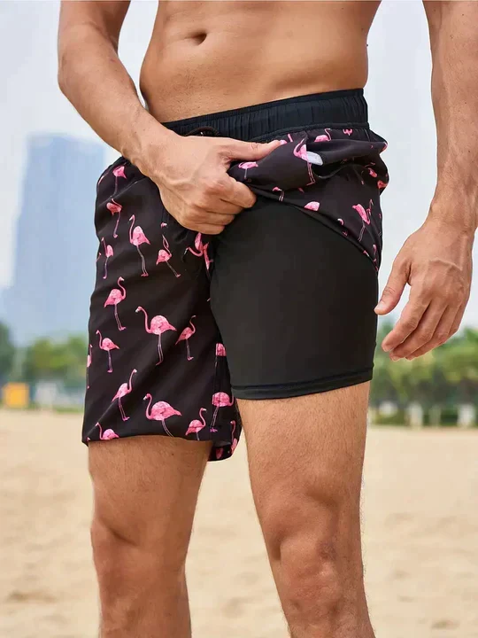 Bañador para hombre de doble capa con cordón - Imagen 3