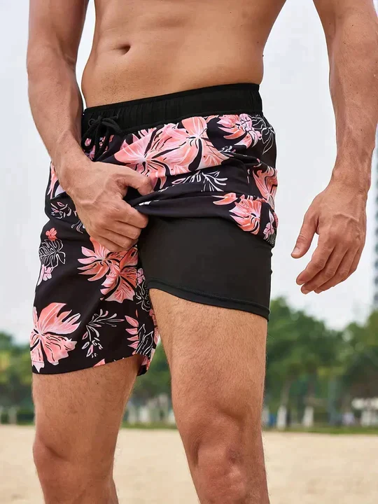 Bañador para hombre de doble capa con cordón - Imagen 6