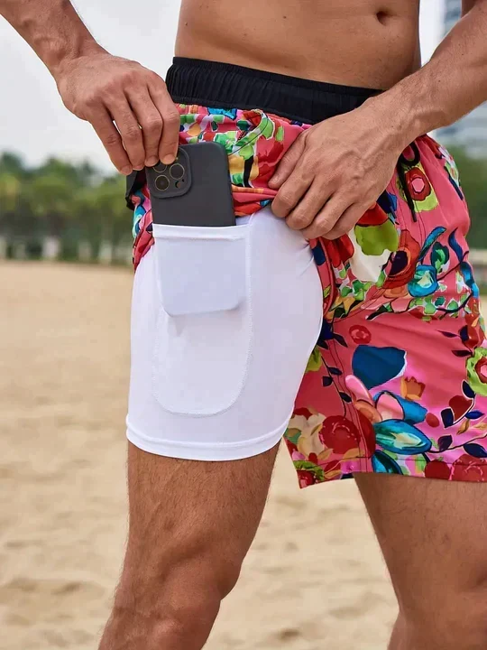Bañador para hombre de doble capa con cordón - Imagen 8