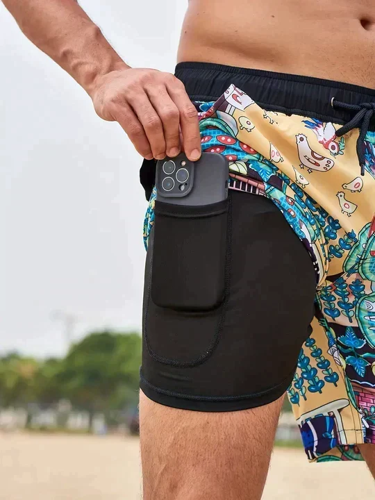 Bañador para hombre de doble capa con cordón - Imagen 9