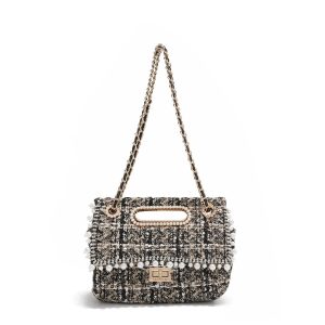 BOLSO CLUTCH ESTILO TWEED CON SOLAPA (BEIGE)