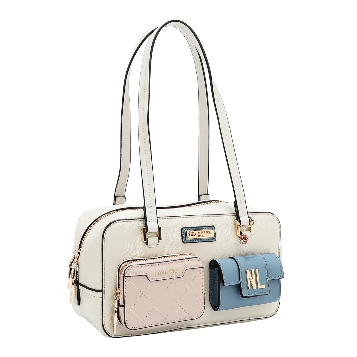 BOLSO DE HOMBRO CON BOLSILLO Y BLOQUES DE COLOR (BLANCO) - Imagen 3