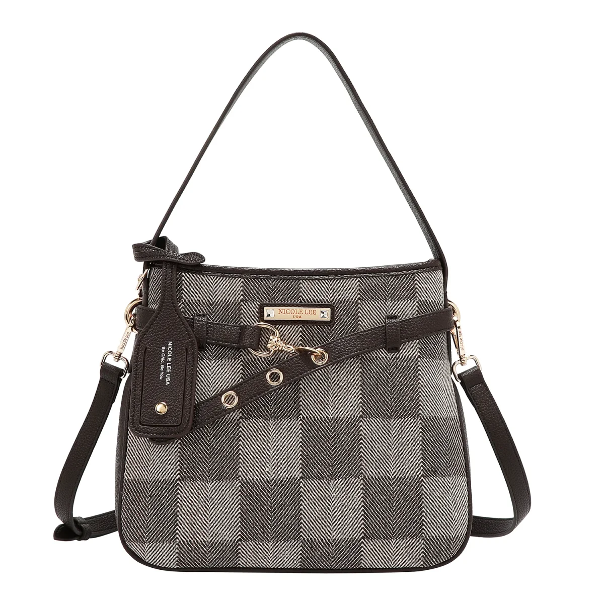 BOLSO HOBO CHIC CON CUADROS (MARRON)