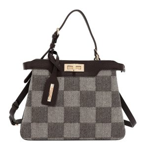BOLSO DE MANO CHIC CON CUADROS (MARRON)