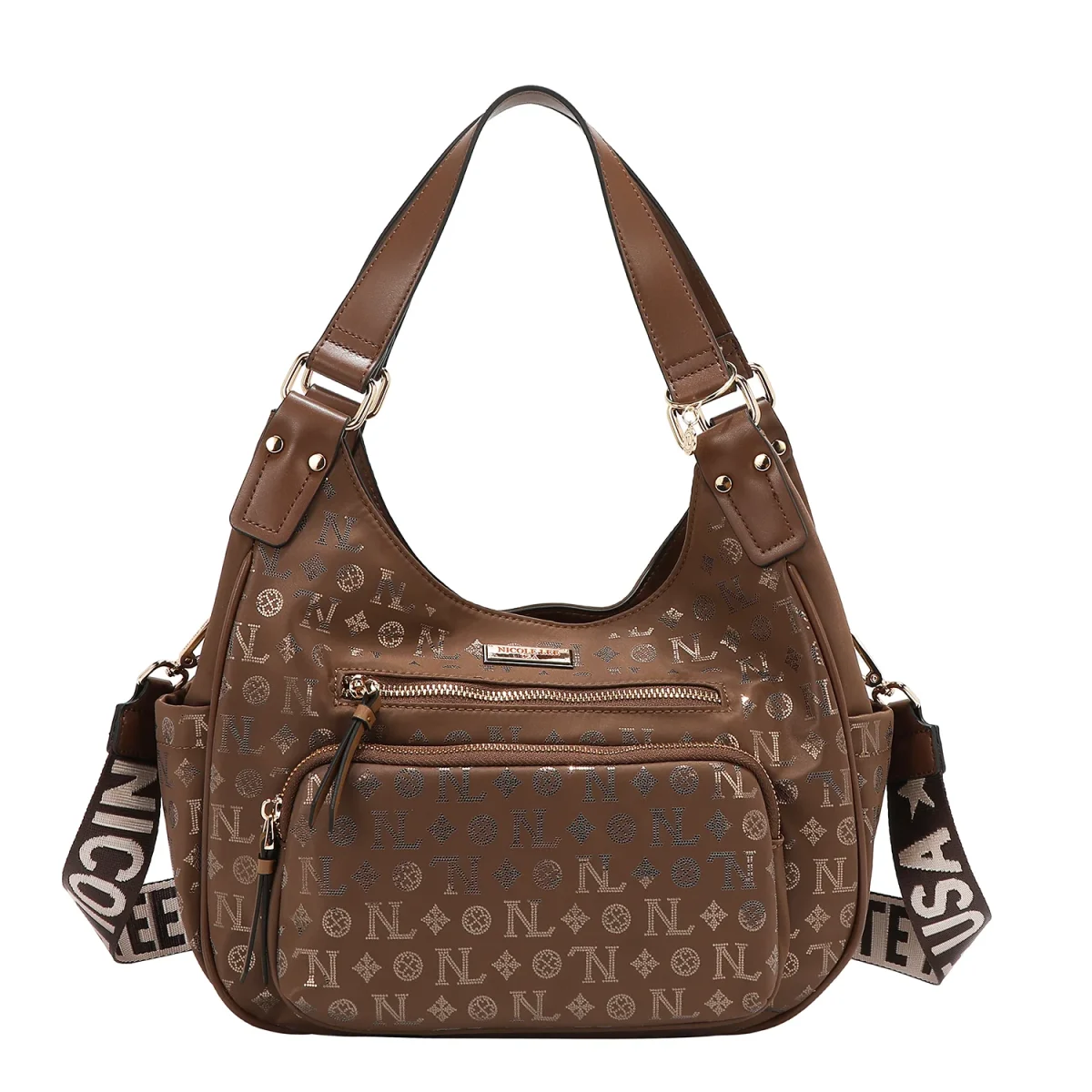 BOLSO DE HOMBRO CON LOGO MONOGRAMA (MARRON)