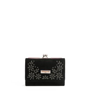 CARTERA COMPACTA CON ESTAMPADO FLORAL DE HOJAS (NEGRO)