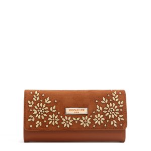 CARTERA LARGA TRIPLE CON DISEÑO FLORAL (MARRON)