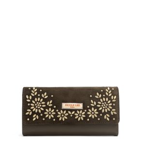 CARTERA LARGA TRIPLE CON DISEÑO FLORAL (OLIVA)