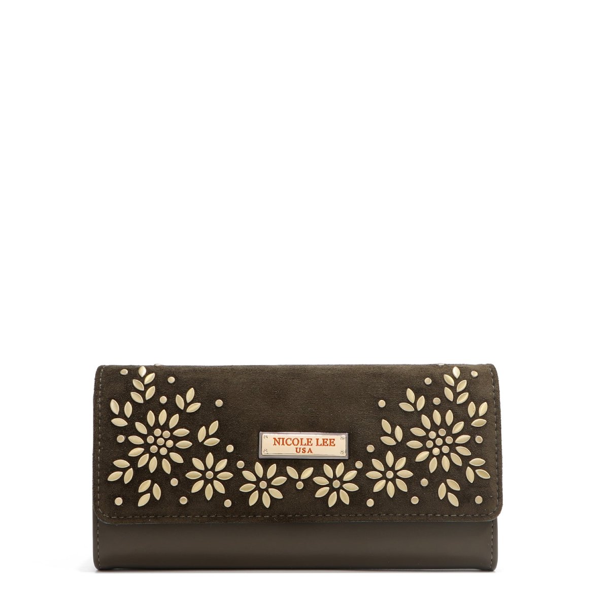 CARTERA LARGA TRIPLE CON DISEÑO FLORAL (OLIVA)