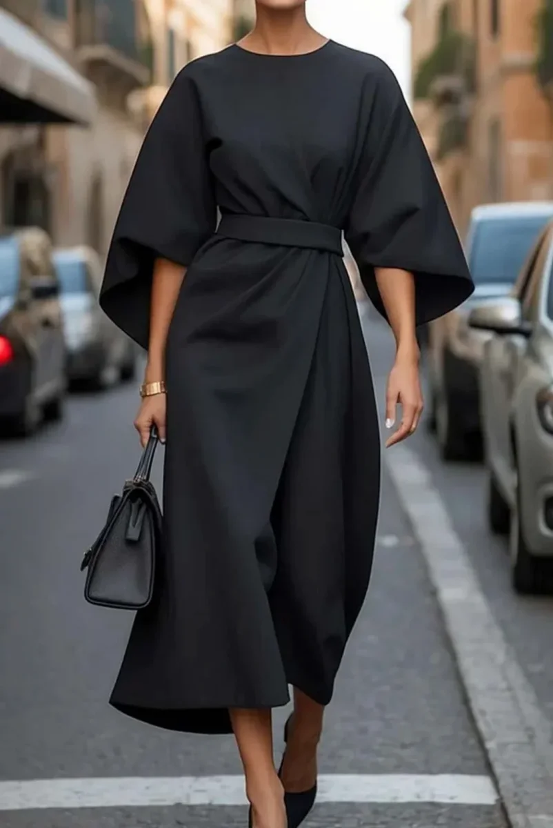 Sofia – Vestido elegante con mangas farol y cinturón