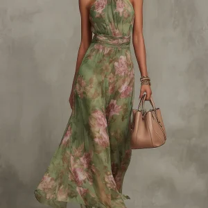 Paola | Elegante vestido largo floral fluido que favorece la silueta