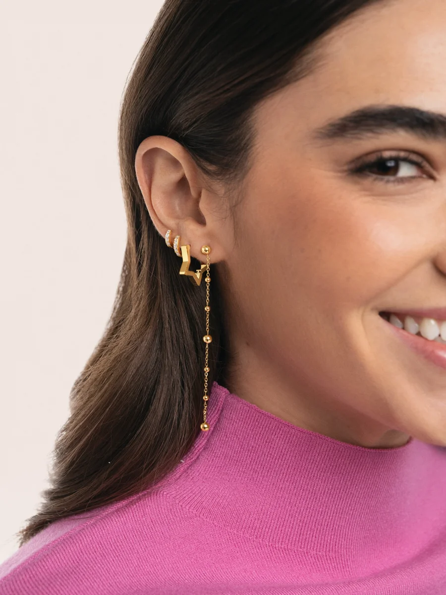 Pendientes Superstar Acero Baño Oro - Imagen 5