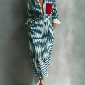 Brisa | Vestido camisero de rayas con bolsillo en el pecho