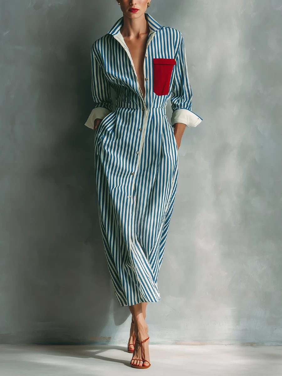 Brisa | Vestido camisero de rayas con bolsillo en el pecho