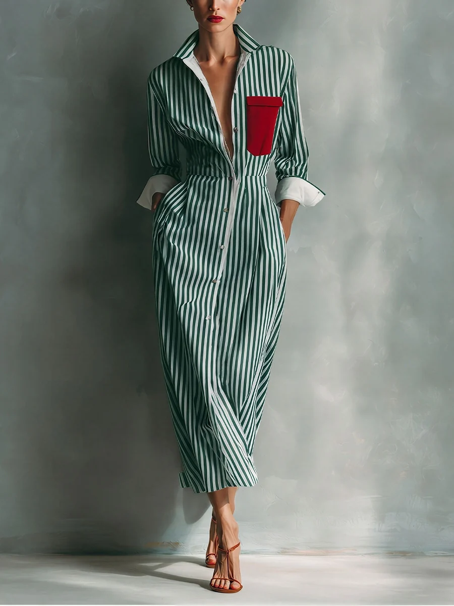 Brisa | Vestido camisero de rayas con bolsillo en el pecho - Imagen 3