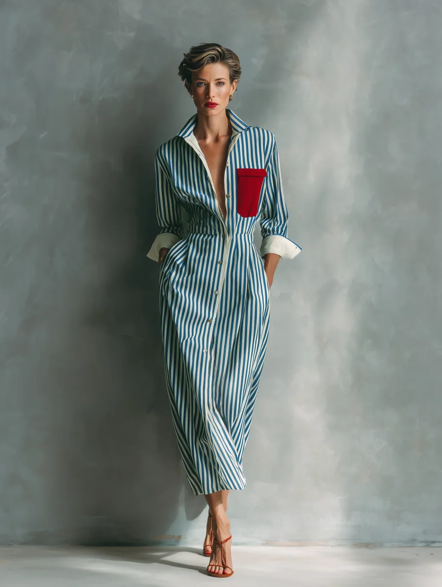 Brisa | Vestido camisero de rayas con bolsillo en el pecho - Imagen 5