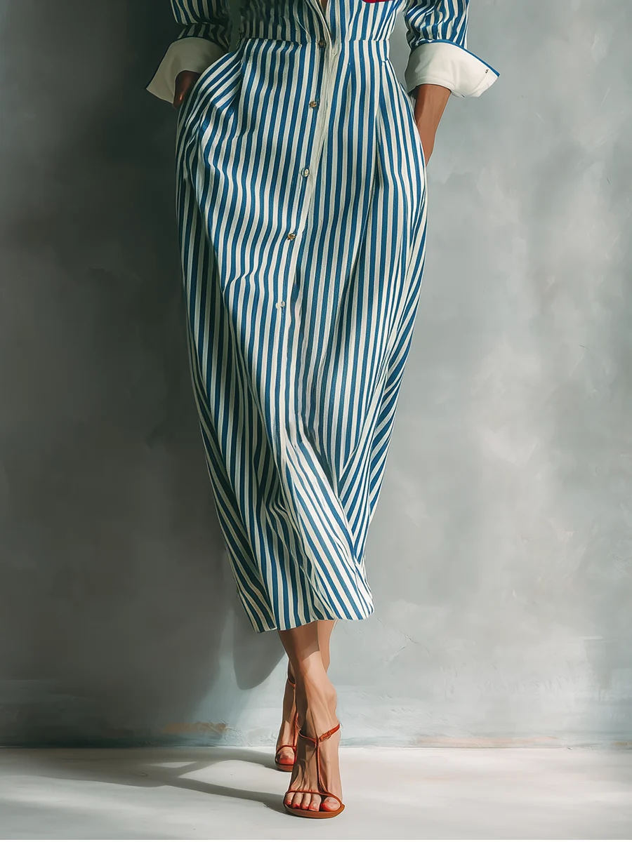 Brisa | Vestido camisero de rayas con bolsillo en el pecho - Imagen 7