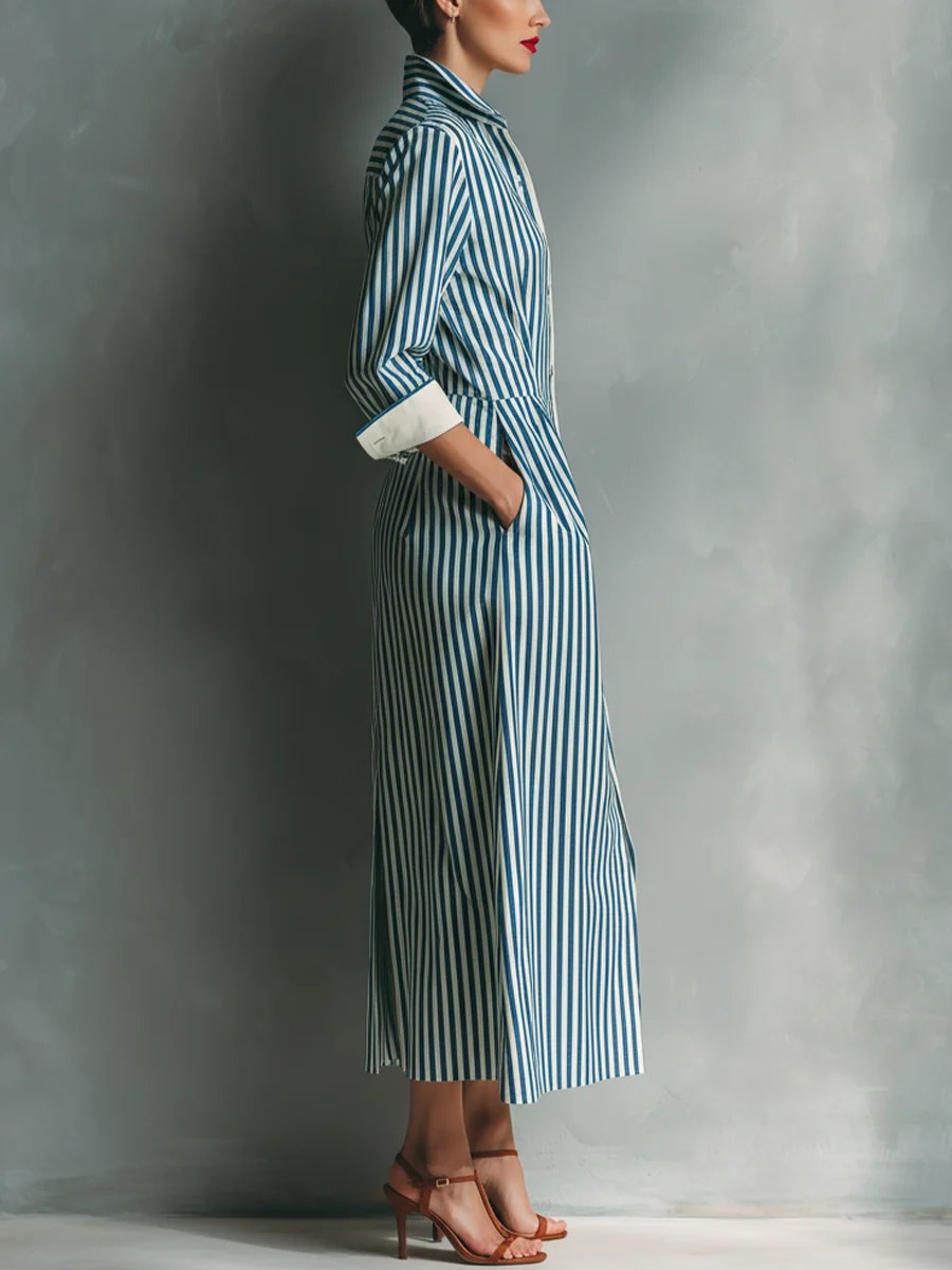 Brisa | Vestido camisero de rayas con bolsillo en el pecho - Imagen 8