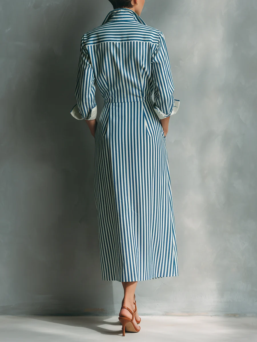 Brisa | Vestido camisero de rayas con bolsillo en el pecho - Imagen 9