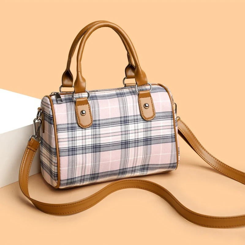 Bolso de hombro para mujer estampado tartán con asas en contraste - Milena - Imagen 4