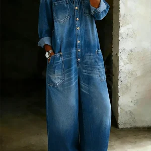 Mono Vaquero Off Shoulder con Pantalón de Campana