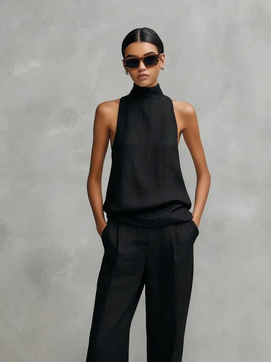 Conjunto de dama en lino y algodón con cuello alto - Imagen 5