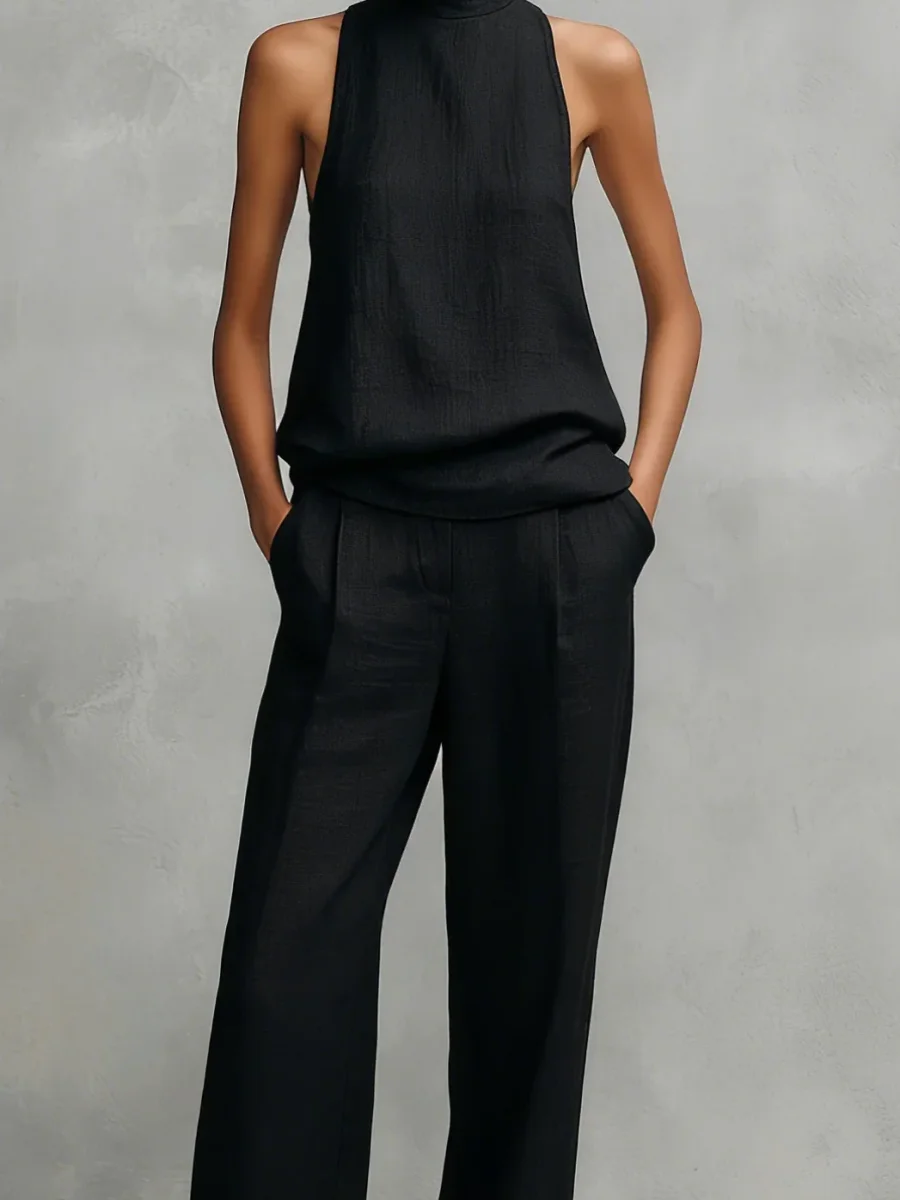 Conjunto de dama en lino y algodón con cuello alto - Imagen 6