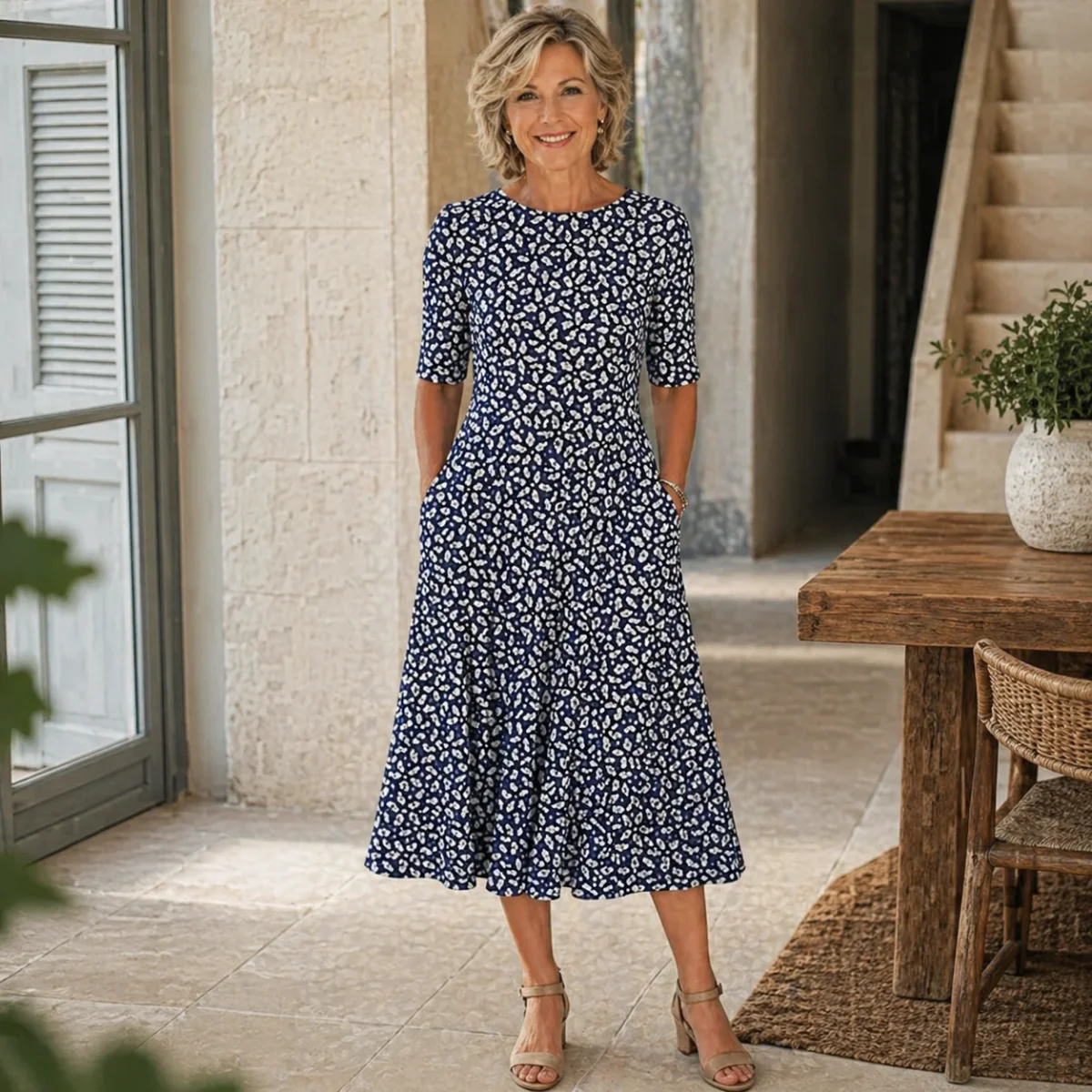 Jonquil | Vestido midi informal de corte evasé con estampado