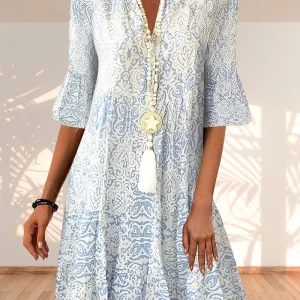 Vestido midi – Estampado paisley y manga tres cuartos