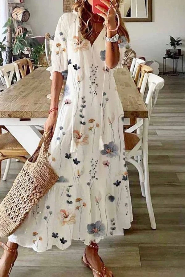 Raffaella | Vestido largo boho con borlas