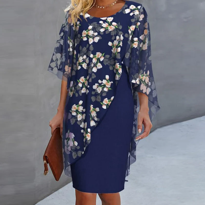Conjunto de vestido para mujer con sobrecapa floral de chiffon - Imagen 6