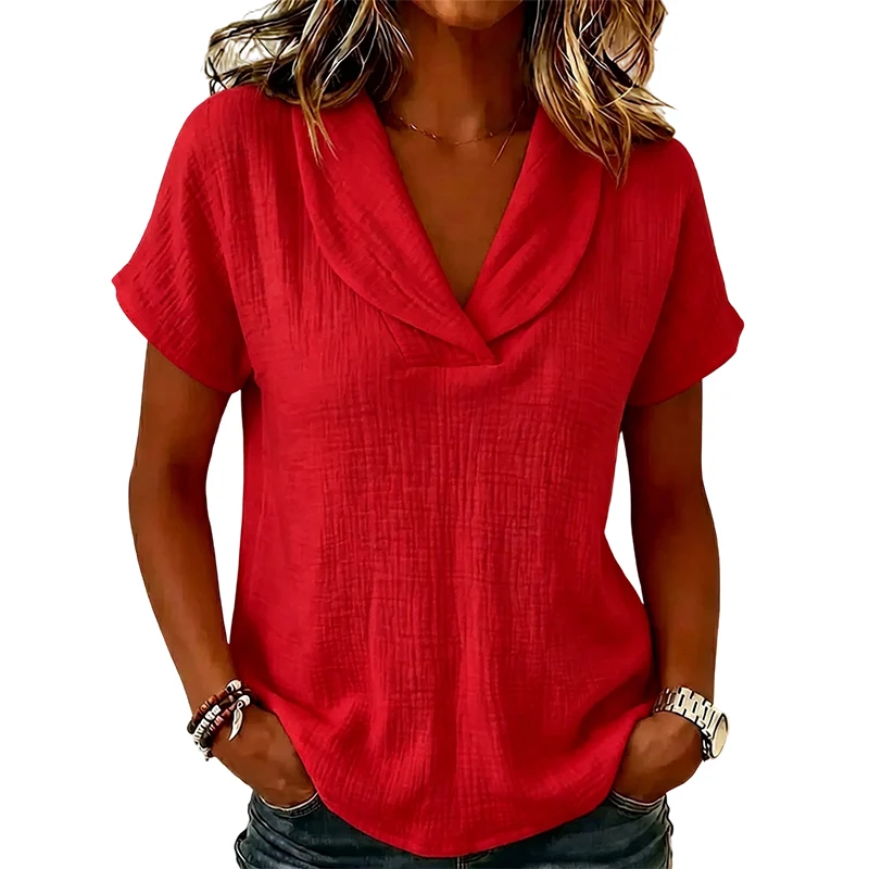 Camiseta de mujer con cuello en V y tejido texturizado - Imagen 3